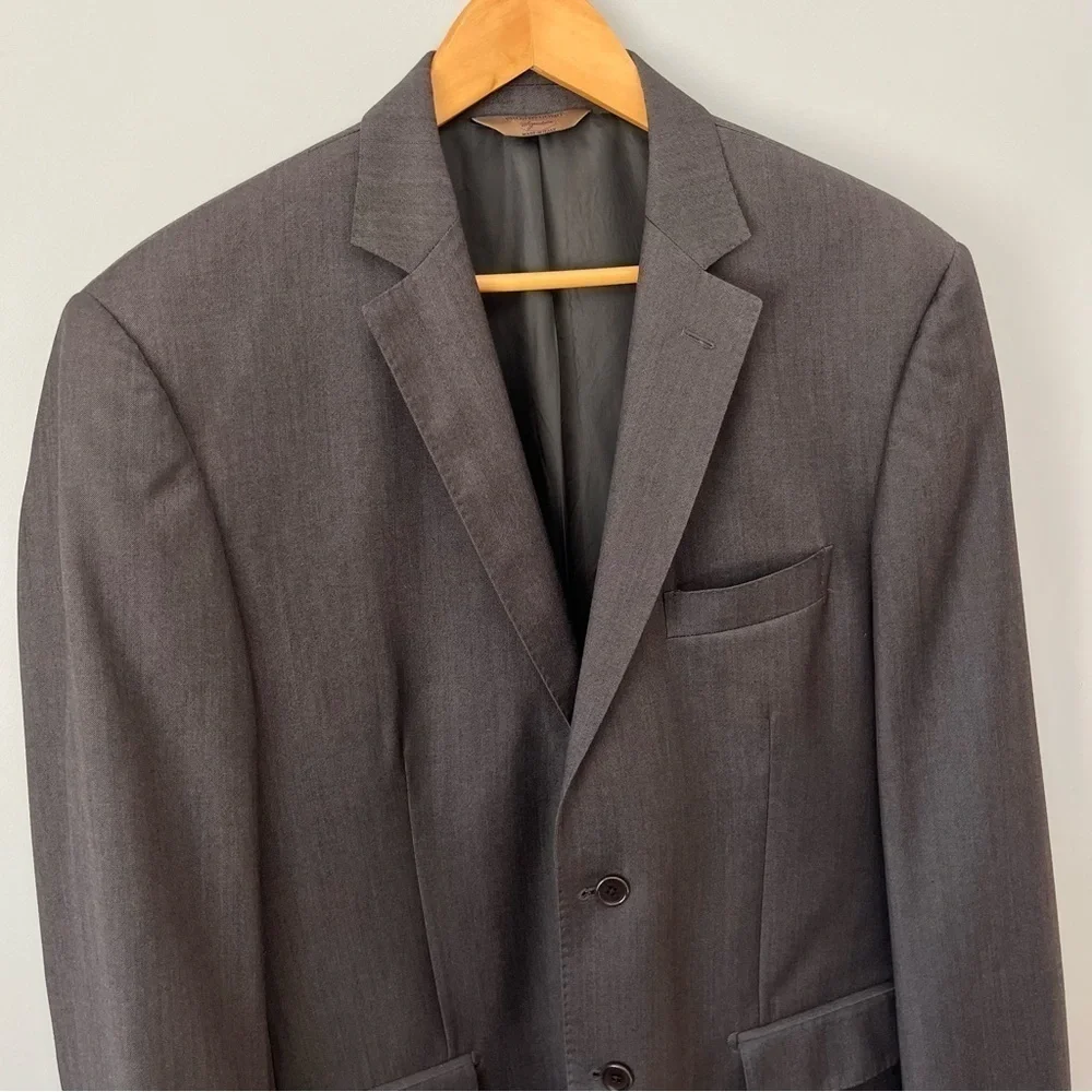 Pronto Uomo Signature Single Breasted 100% Wool Stone Gray Suit Jacket Size 42R